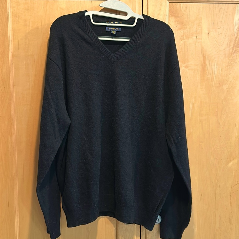 Club Room Estate Cashmere Sweater Mens XL Black Pull Over V Neck